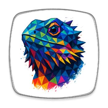 Bartagame Geometrischer Stil Low Poly Blau - Viereckiger Kühlschrankmagnet - Weiß - Vorne