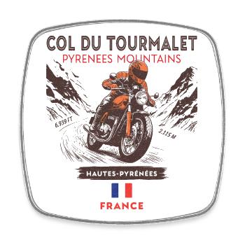 Col du Tourmalet- France -Vintage Motorcycle Biker - Magnet carré - blanc - Devant