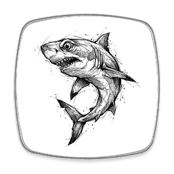 Shark Geometric - Modern Shark Sketch Design - Square fridge magnet - white - Front