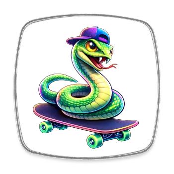 Neon Skate Snake Skateboard Animal - Square fridge magnet - white - Front