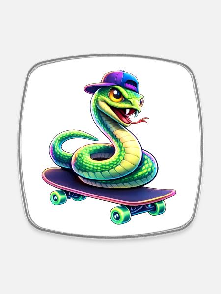 Neon Skate Snake Skateboard Animal - Square fridge magnet - white