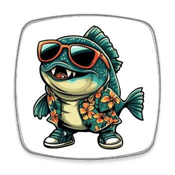 Piranha Fisch Comic Urlaub - Viereckiger Kühlschrankmagnet - Weiß - Vorne