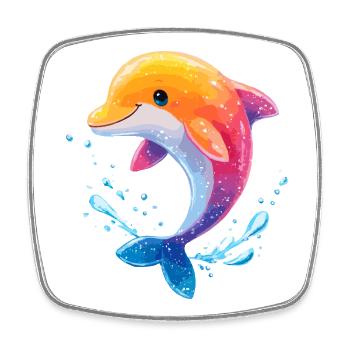 Farbiger Delfin Spritz - Viereckiger Kühlschrankmagnet - Weiß - Vorne