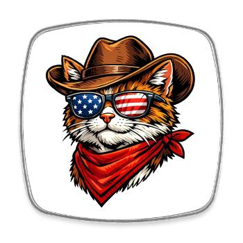 Cat Cowboy USA - Magnet carré - blanc - Devant