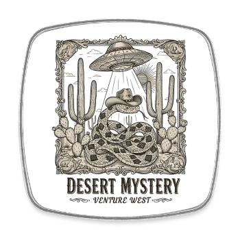 Cowboy Snake UFO Desert Vintage Motif - Square fridge magnet - white - Front