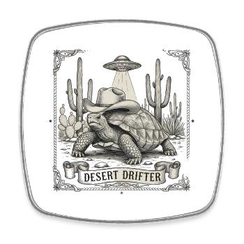 Desert Drifter Schildkröte Cowboy UFO Cowboy - Viereckiger Kühlschrankmagnet - Weiß - Vorne