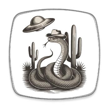 Western Alien UFO Cowboy Snake Desert Mystery - Viereckiger Kühlschrankmagnet - Weiß - Vorne