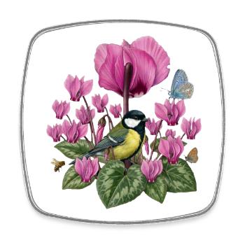 Kohlmeise und Veilchen floral rosa Blumenmuster - Viereckiger Kühlschrankmagnet - Weiß - Vorne