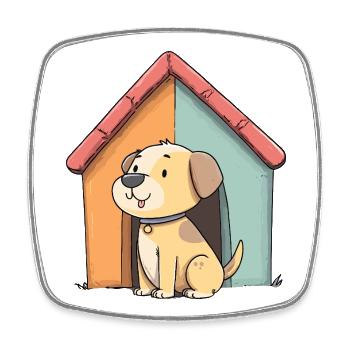 Cuddly dog in front of colorful house - Square fridge magnet - white - Front