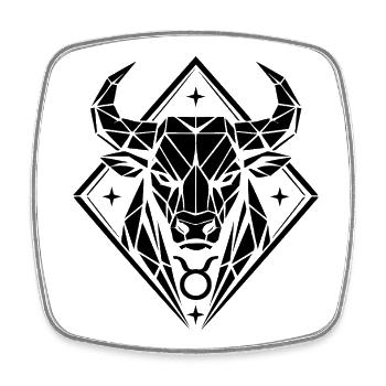 Taureau géométrique - Force pure - Signe du zodiaque Taureau - Magnet carré - blanc - Devant