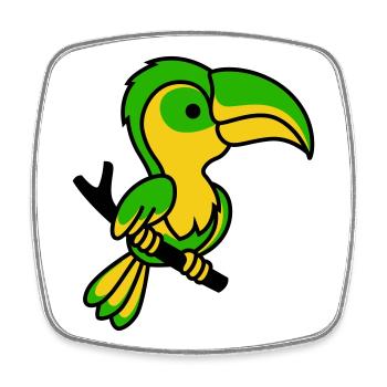 Toucan néon vert et jaune - Magnet carré - blanc - Devant