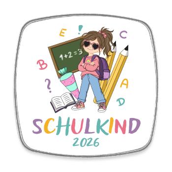 Schulkind 2026 – Bunte Lernwelt - Viereckiger Kühlschrankmagnet - Weiß - Vorne