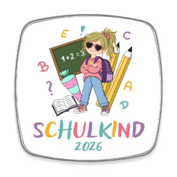 Schulkind 2026: Farbenfroh - Viereckiger Kühlschrankmagnet - Weiß - Vorne