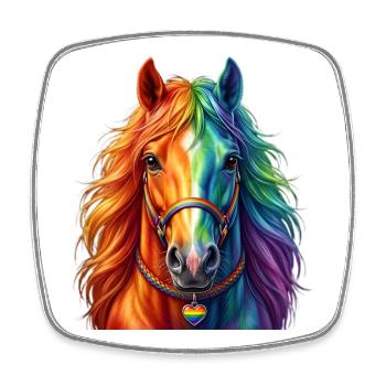 Regenbogenpferd / Pferd in Regenbogenfarben - Viereckiger Kühlschrankmagnet - Weiß - Vorne
