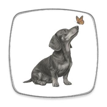 Illustration de teckel avec chien papillon - Magnet carré - blanc - Devant