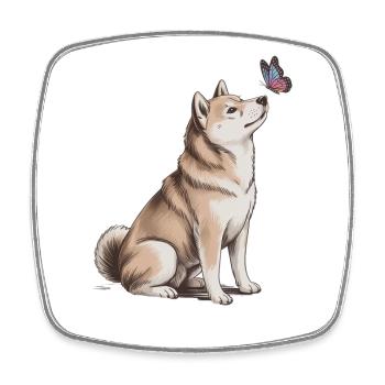 Chien Akita Inu avec motif papillon - Magnet carré - blanc - Devant
