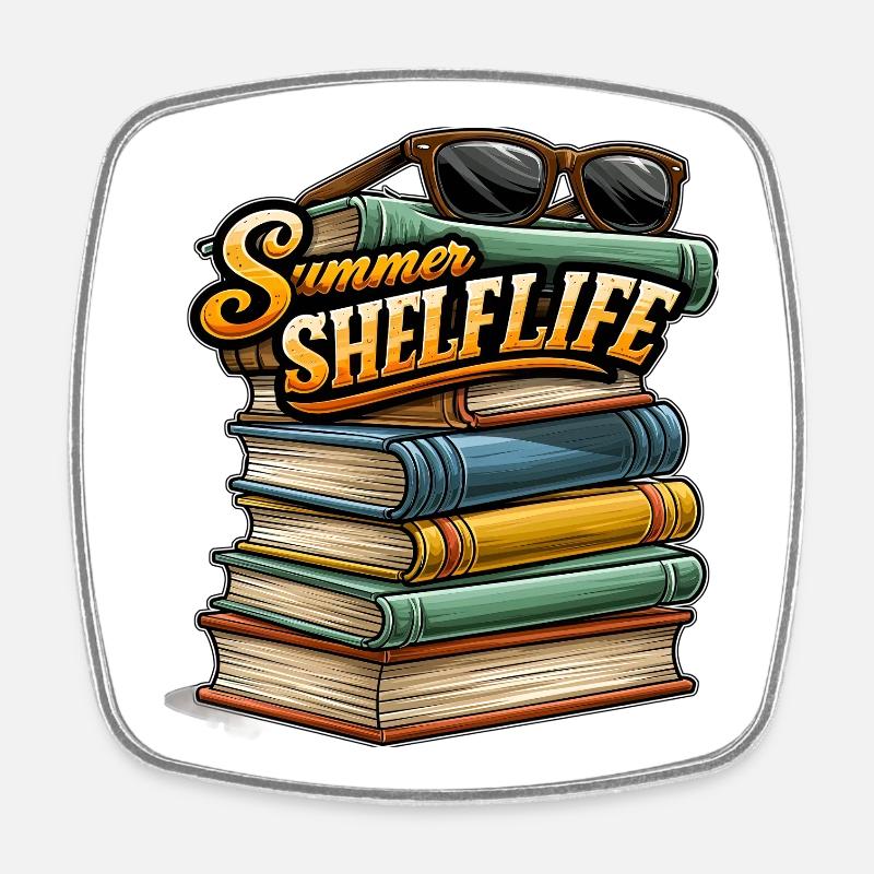 Books and sunglasses on the beach - Square fridge magnet - white