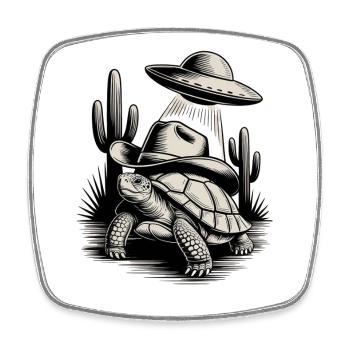 Alien Cowboy Schildkröte Vintage Shirt - Viereckiger Kühlschrankmagnet - Weiß - Vorne