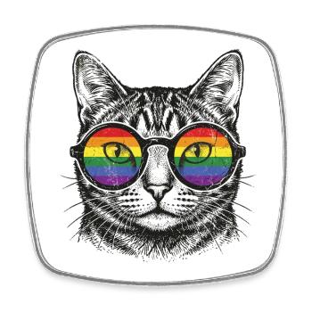Pride Month LGBT – Lustige Katze mit Sonnenbrille - Viereckiger Kühlschrankmagnet - Weiß - Vorne