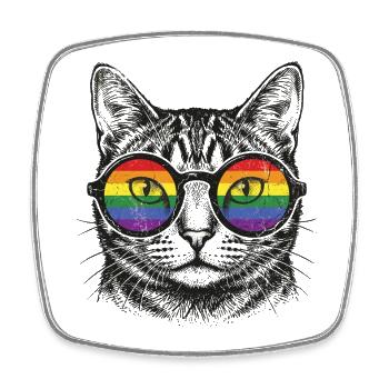 LGBT-Pride-Monat – Regenbogenkatze - Viereckiger Kühlschrankmagnet - Weiß - Vorne
