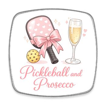 Pickleball und Prosecco Flair - Viereckiger Kühlschrankmagnet - Weiß - Vorne