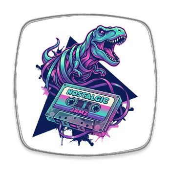 Dinosaure Cassette Nostalgique Neon Années 80/90 - Magnet carré - blanc - Devant