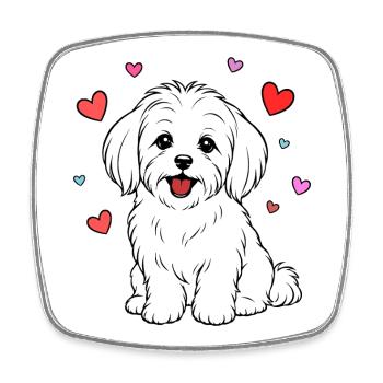 Malteser_Hund_sitzend_Herz_weiss - Magnet carré - blanc - Devant