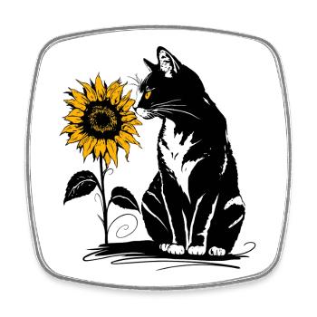 Chat avec tournesol – Motif d’animal mignon - Magnet carré - blanc - Devant