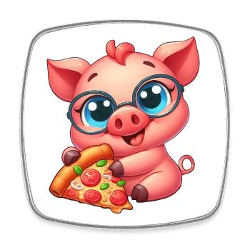 Nerd Pig Cartoon Pizza Pizza Lover - Square fridge magnet - white - Front