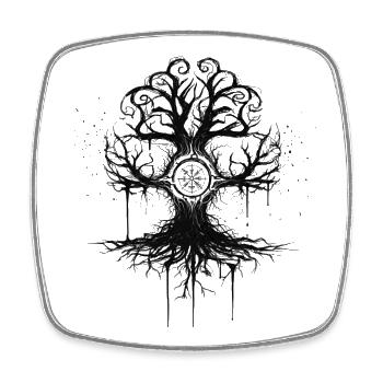 Arbre-Monde d’Yggdrasil - Mythologie nordique viking - Magnet carré - blanc - Devant