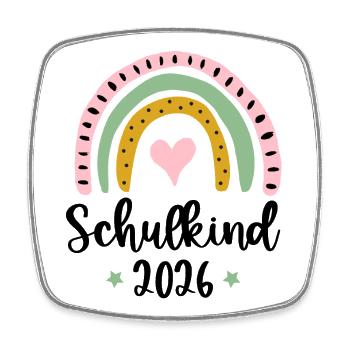 Schulkind 2026 Einschulung Mädchen Regenbogen - Viereckiger Kühlschrankmagnet - Weiß - Vorne