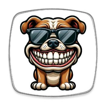 Grimmige Bulldogge Hunde Cartoon Zähne zeigen Grin - Viereckiger Kühlschrankmagnet - Weiß - Vorne