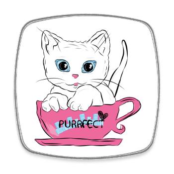 Chat Purrfect dans une tasse de thé rose - Magnet carré - blanc - Devant