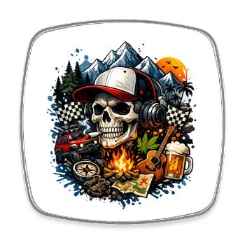 Skull Adventurer Camping Rock - Square fridge magnet - white - Front