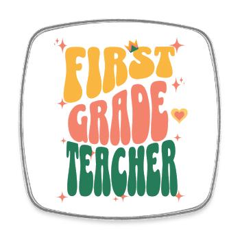 Erste Klasse Lehrerin Retro Typografie - Viereckiger Kühlschrankmagnet - Weiß - Vorne
