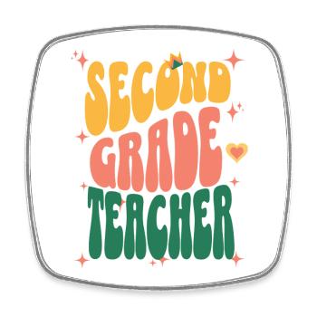 Second Grade Teacher Retro - Square fridge magnet - white - Front