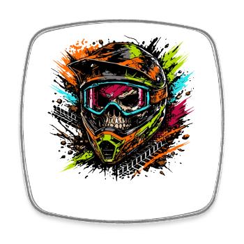 Conception du crâne de casque de motocross - Magnet carré - blanc - Devant