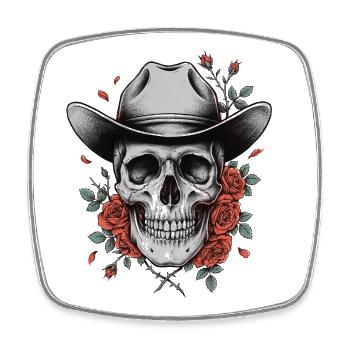 Cowboy Hat Skull Skull Roses Western - Square fridge magnet - white - Front