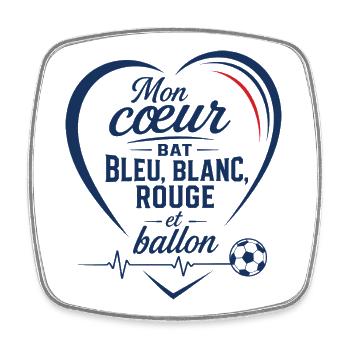 Mon cœur bat bleu, blanc, rouge et ballon - Viereckiger Kühlschrankmagnet - Weiß - Vorne