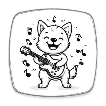 Chien amateur de musique avec guitare - Magnet carré - blanc - Devant