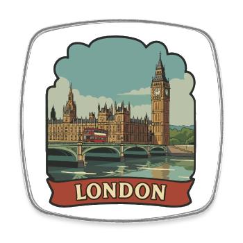 London Big Ben Red Bus Vintage Reiseabzeichen - Viereckiger Kühlschrankmagnet - Weiß - Vorne