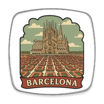 Badge de voyage rétro de la Sagrada Familia de Barcelone - Magnet carré - blanc - Devant