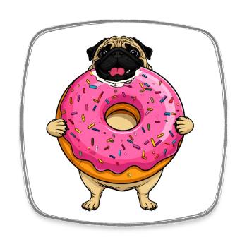 Donut Pug Dog in Pink Frosting - Square fridge magnet - white - Front