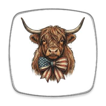 American Highland Cattle with Flag Bowtie - Square fridge magnet - white - Front