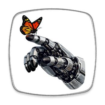 Mechanical Hand Meets Butterfly - Square fridge magnet - white - Front