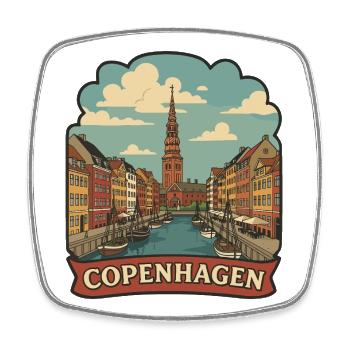 Copenhagen Nyhavn Vintage-Reiseaufkleber - Viereckiger Kühlschrankmagnet - Weiß - Vorne