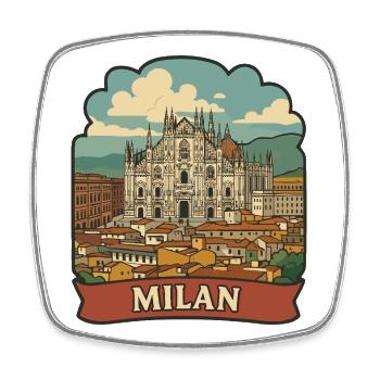 Badge autocollant rétro de voyage de la cathédrale de Milan en Italie - Magnet carré - blanc - Devant