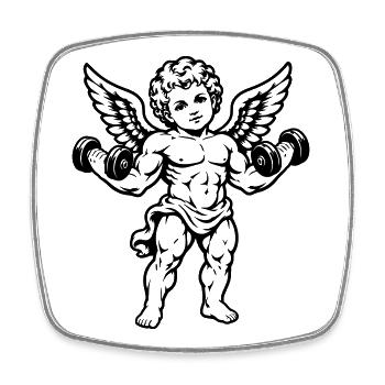 Starker Cherub trainiert mit Hanteln - Viereckiger Kühlschrankmagnet - Weiß - Vorne