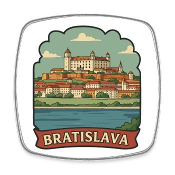 Bratislava Castle Slovakia Retro Travel Sticker - Square fridge magnet - white - Front