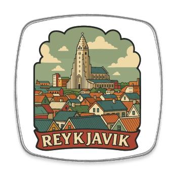 Reykjavik Iceland Hallgrimskirkja Retro Sticker - Square fridge magnet - white - Front